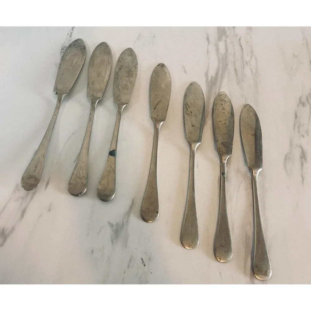 Vintage Butter Spreader Knives‎ Rustless Nickel Silver Lot of 7 Gentry England A